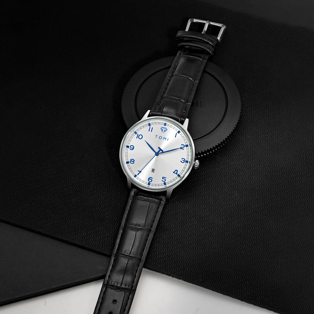 TOMI men's minimalist fashion watch circular dial calendar men's and women's casual quartz watch clock gift