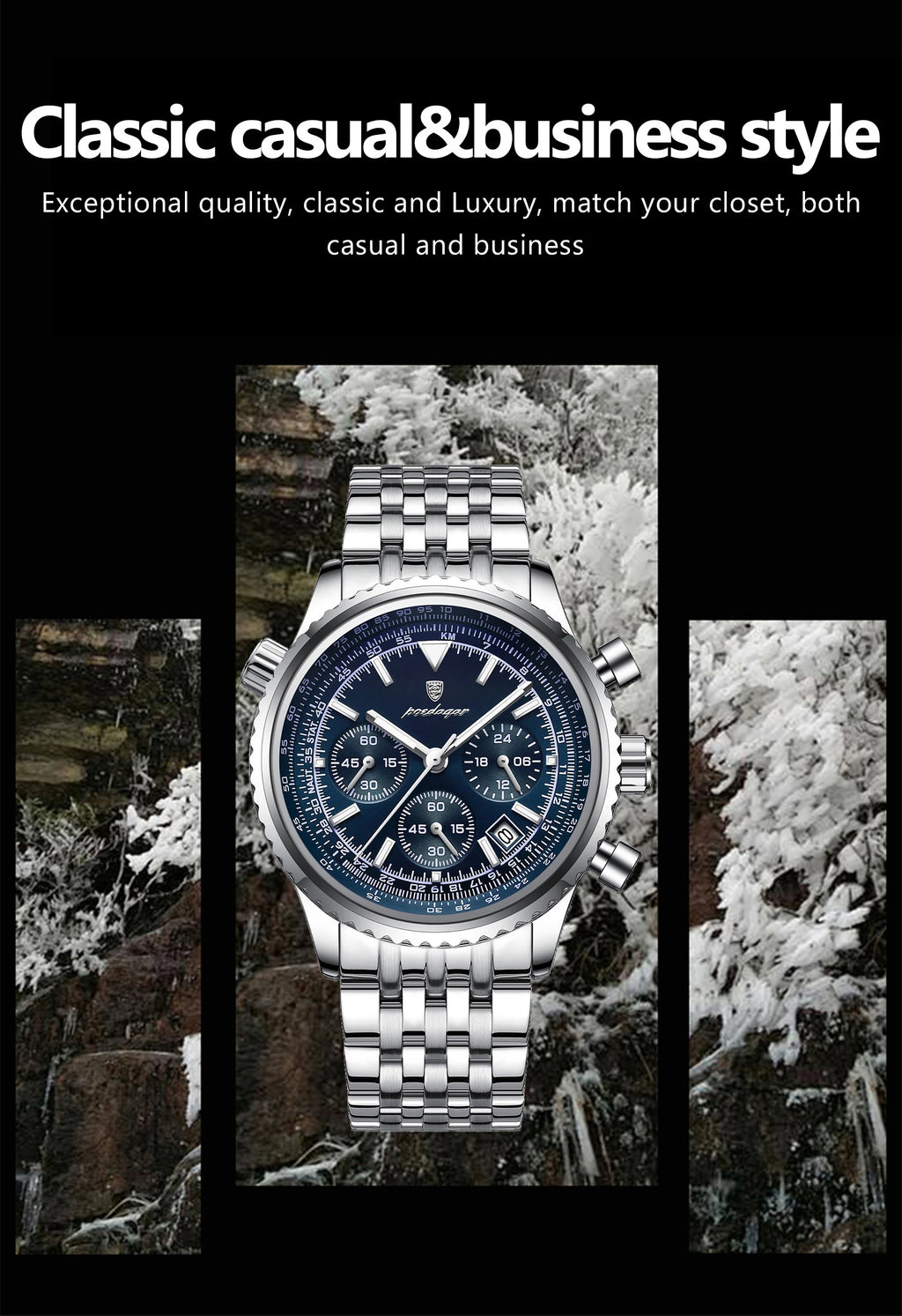 POEDAGAR Luxury Sport Man Watch Chronograph Date Waterproof Luminous Men's Quartz Watches Stainless Steel Fashion Men Wristwatch