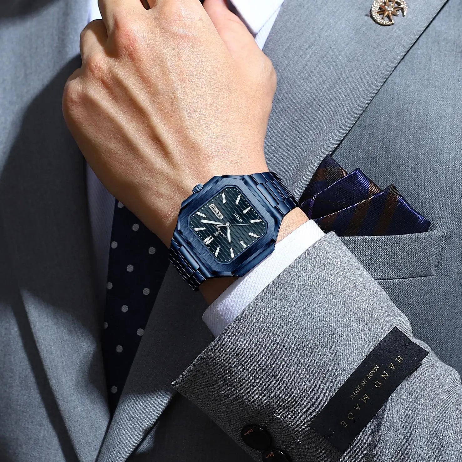 POEDAGAR Top Luxury Brand Male Watch Waterproof Luminous Date Week Quartz Men's Watches Stainless Steel Fashion Square Men Watch