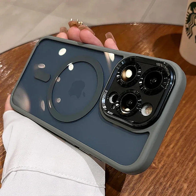 Luxury Magnetic Metal Lens Bumper Protection Case For iPhone 17 16 15 14 13 12 11 Pro Max Funda Wireless Charge Hard Clear Cover