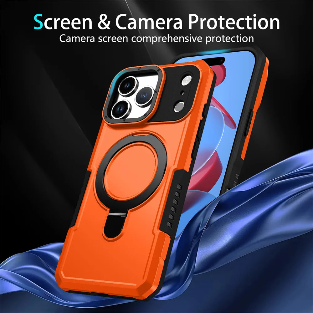 Luxury Anti-slip Frame Armor Magnetic Stand Phone Case For iPhone 17 Pro Max Plus Double Layer Protection Shockproof Back Cover