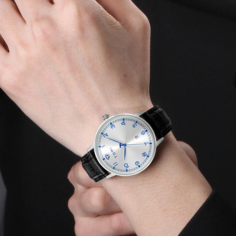 TOMI men's minimalist fashion watch circular dial calendar men's and women's casual quartz watch clock gift