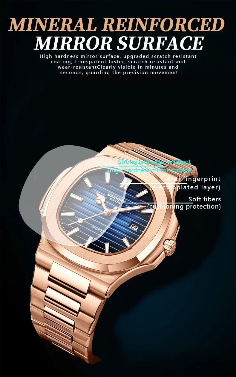 New Casual Business Fashion Quartz Wristwatches Rose Gold Clock Men Luxury Watch Automatic Watches Mens Black Relogio Masculino