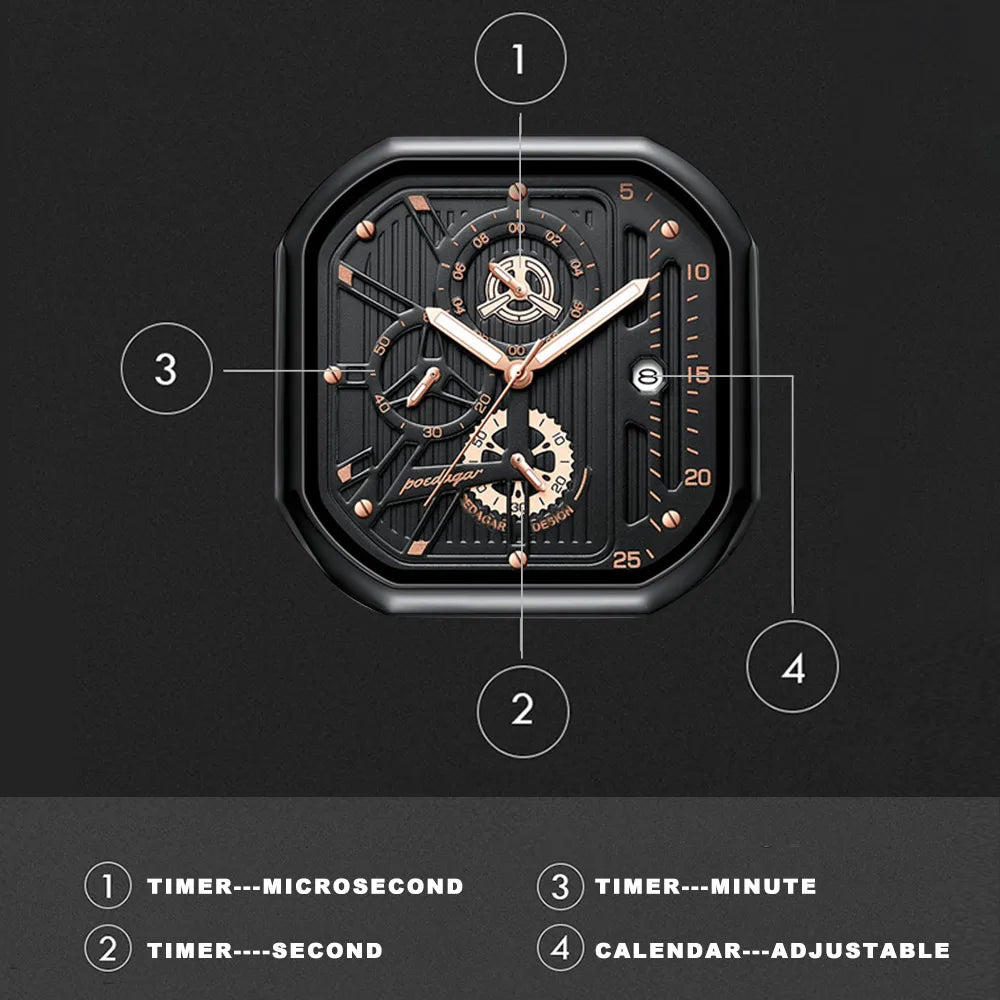 POEDAGAR New Luxury Casual Men's Quartz Watch Chronograph Date Waterproof Luminous Leather Man Watches Military Sports Men Watch