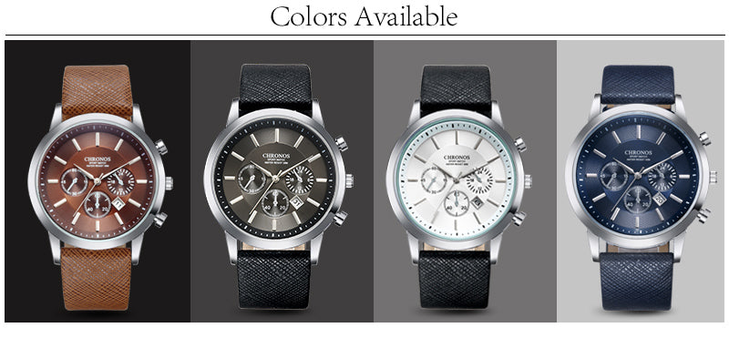 CHRONOS Mens Watches Male Sport Business Quartz Wristwatch  Dress Leather Clock Causal Military Timepiece Relogio Masculino