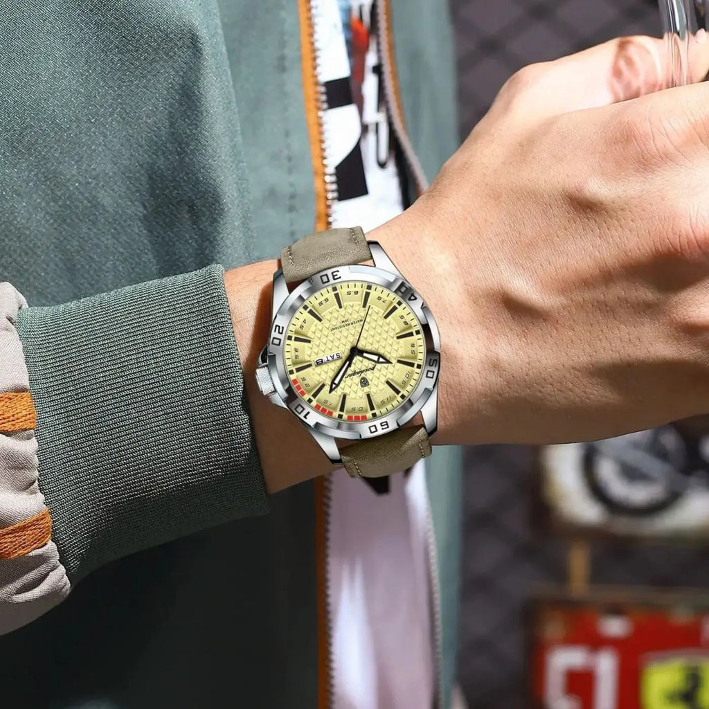 POEDAGAR Top Casual Sports Men Watch Waterproof Luminous Date Week Fashion Watch For Man Leather Classic Men's Quartz Wristwatch