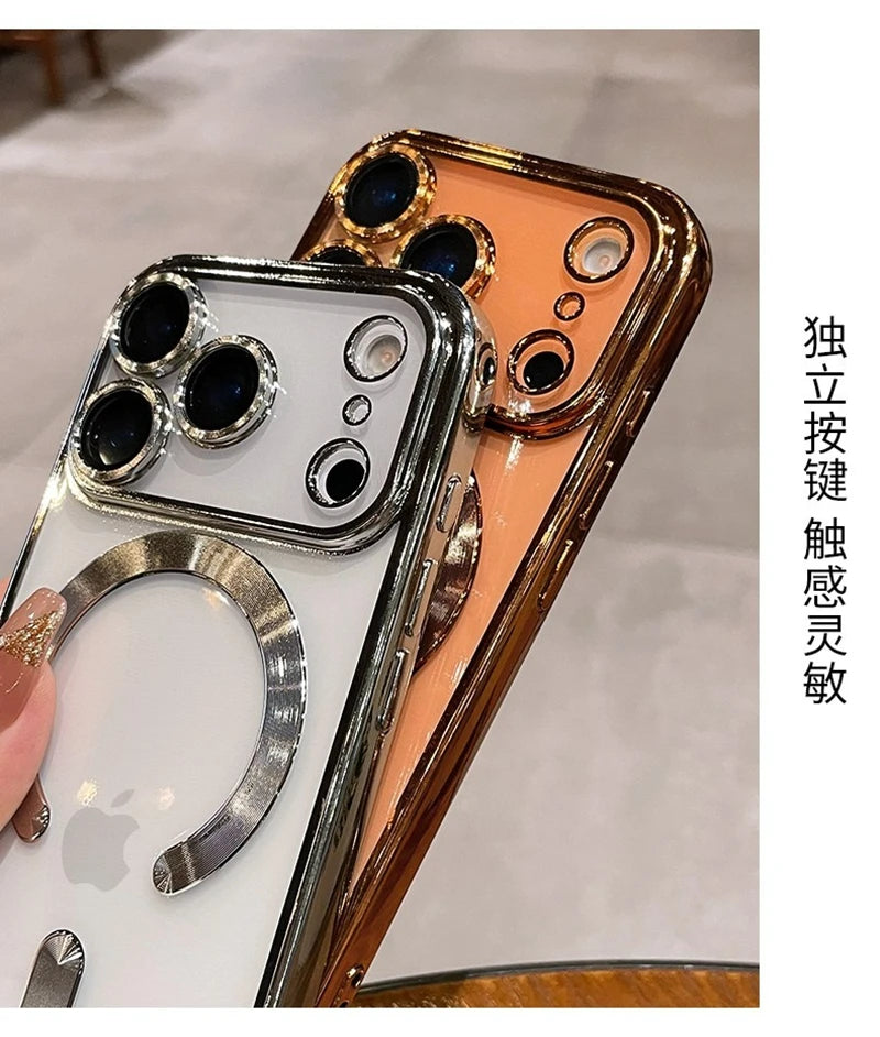 Luxury Magsafe Soft Phone Case For iPhone 11 12 13 14 15 16 17 Pro Max Plus Air Magnetic Transparent TPU Bumper Cases Cover