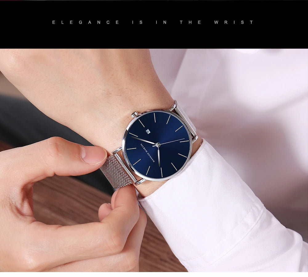 Men Dropshipping Wristwatch Hannah Martin Japan Movement 40mm Blue Minimalist Casual Leather Top Brand 3Bar Luxury Watch for Men