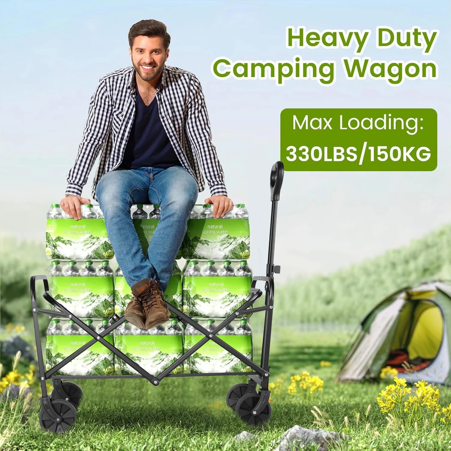Cart Folding us Heavy Duty Wagon Carts Foldable, Portable Wagons for Groceries, Beach Cart with All-Terrain Wheels  Drink Holders, Utility Wagon
