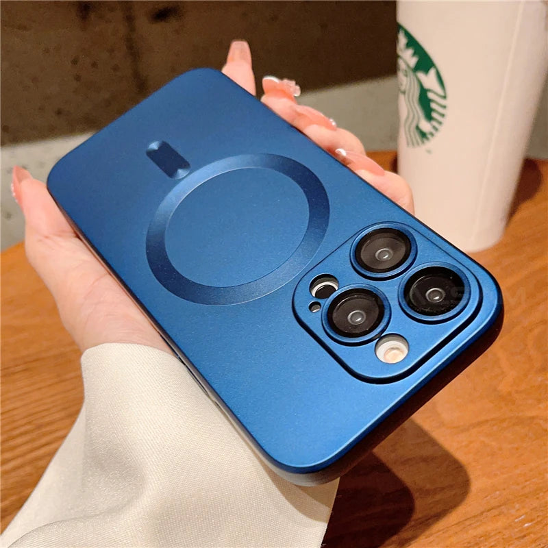Original Magsafe Magnetic Wireless Charging Case For iPhone 16 15 14 Plus 13 12 11Pro Max Glass Lens Protection Soft Matte Cover