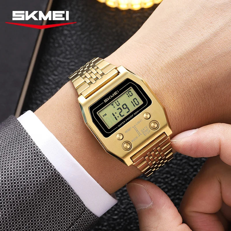 SKMEI 2460 Fashion Brand Men's Electronic Watch Multifunction Luminous Calendar Waterproof Steel Strap Sport Men Digital Watches