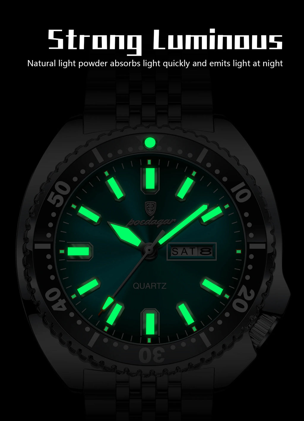 POEDAGAR Luxury Fashion Men's Watch Waterproof Luminous Quartz Male Watch Date Week Stainless Steel Casual Watches For Men Reloj