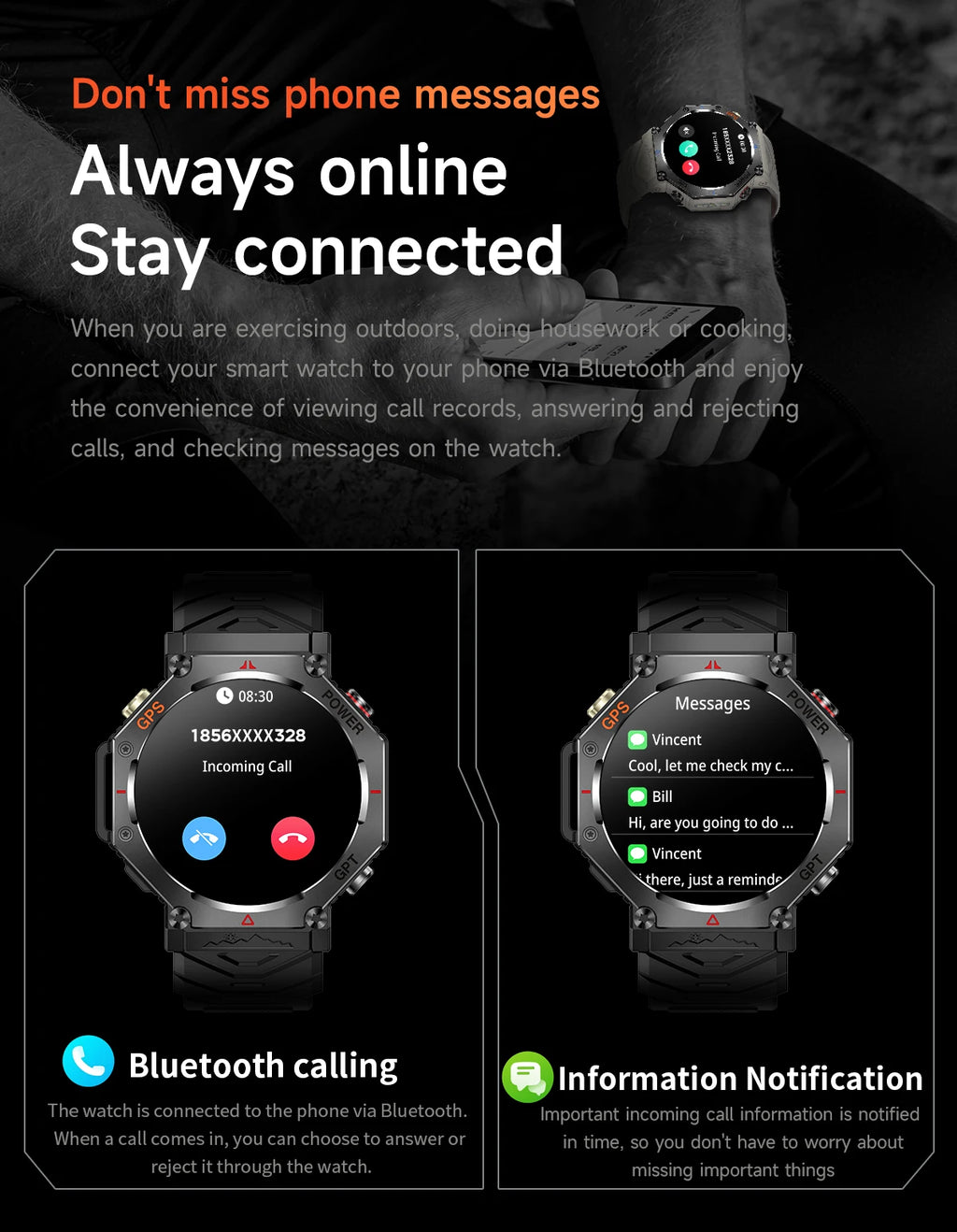 Military Smart Watch T-Rex 3 Bulit-in GPS Compass Altimeter Barometric 10ATM IP69K Waterproof AMOLED Bluetooth Call Smart watch