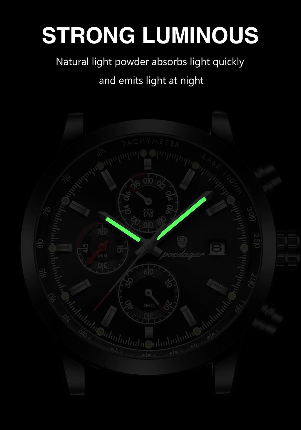POEDAGAR Fashion Quartz Men's Watch Waterproof Luminous Chronograph Date Leather Man Watch Luxury Business Watches For Men Reloj