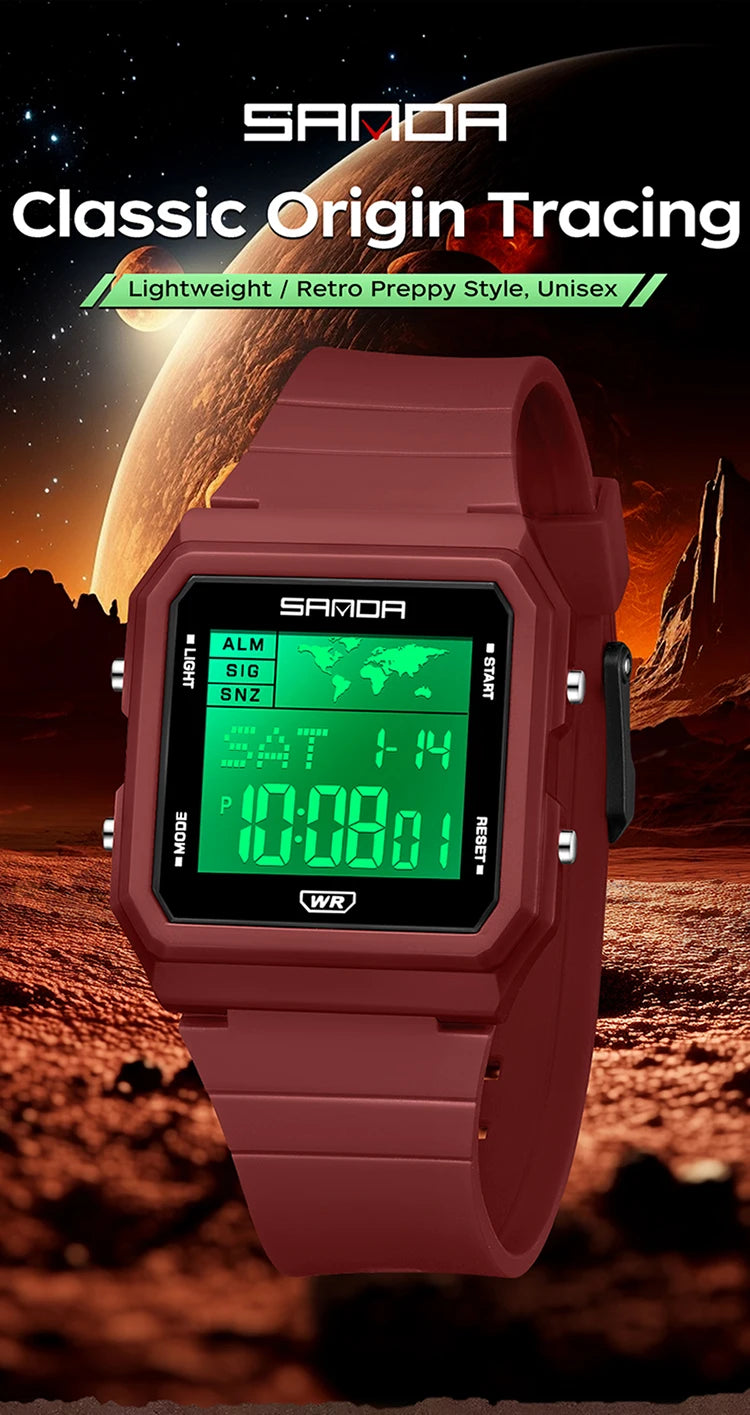 SANDA 2217 Sports Fashion Men Electronic Watches Multifunction Alarm Clock Countdown Luminous Waterproof Men's Digital Wristwatc