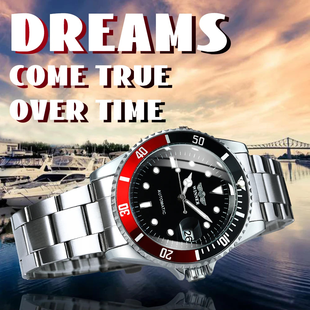 WINNER Classic Mechanical Watch for Men Rotating Bezel Luminous Calendar Fashion Business Automatic Watches Stainless Steel Band