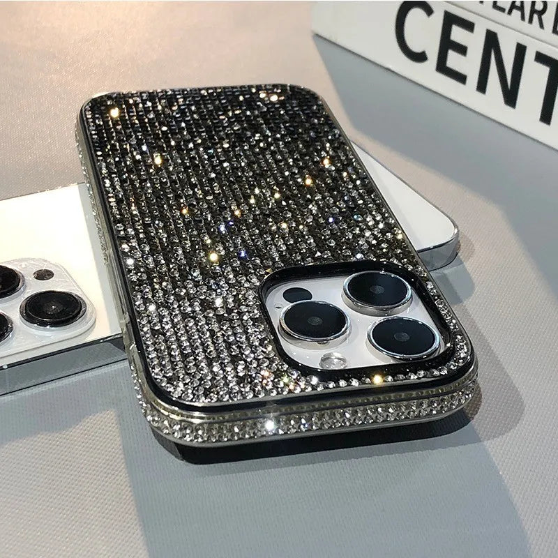 17 16 15Pro Max Luxury Case Full Shinny Diamond Bumper Frame Cover for iPhone 17 16 11 12 13 14 15 Pro Max Xr 17 Air Cases