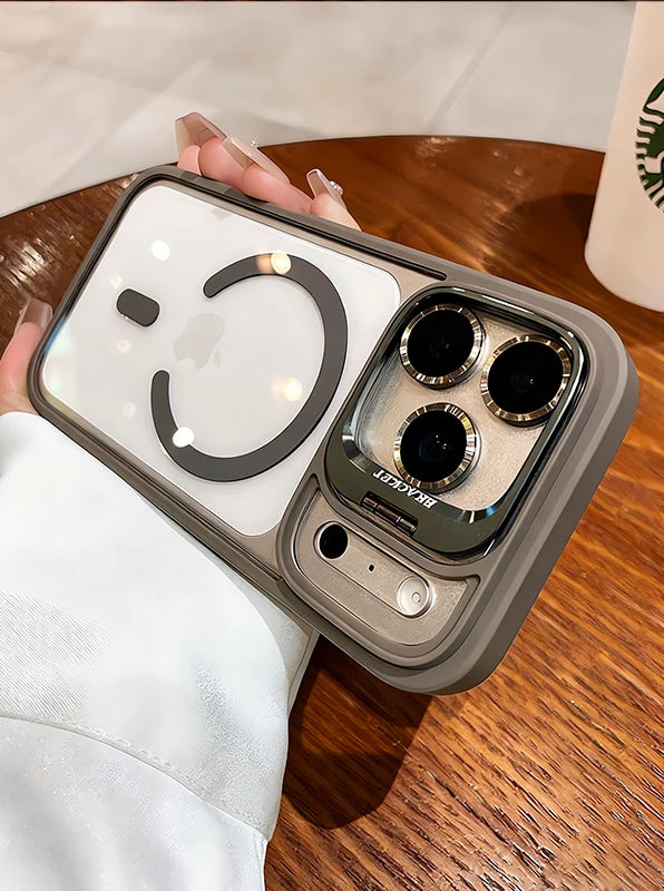 Luxury Matte Translucent Armor Shockproof For Magsafe Bracket Case For iPhone 17 16 15 14 13 12 Pro Max 17 Wireless Charge Cover