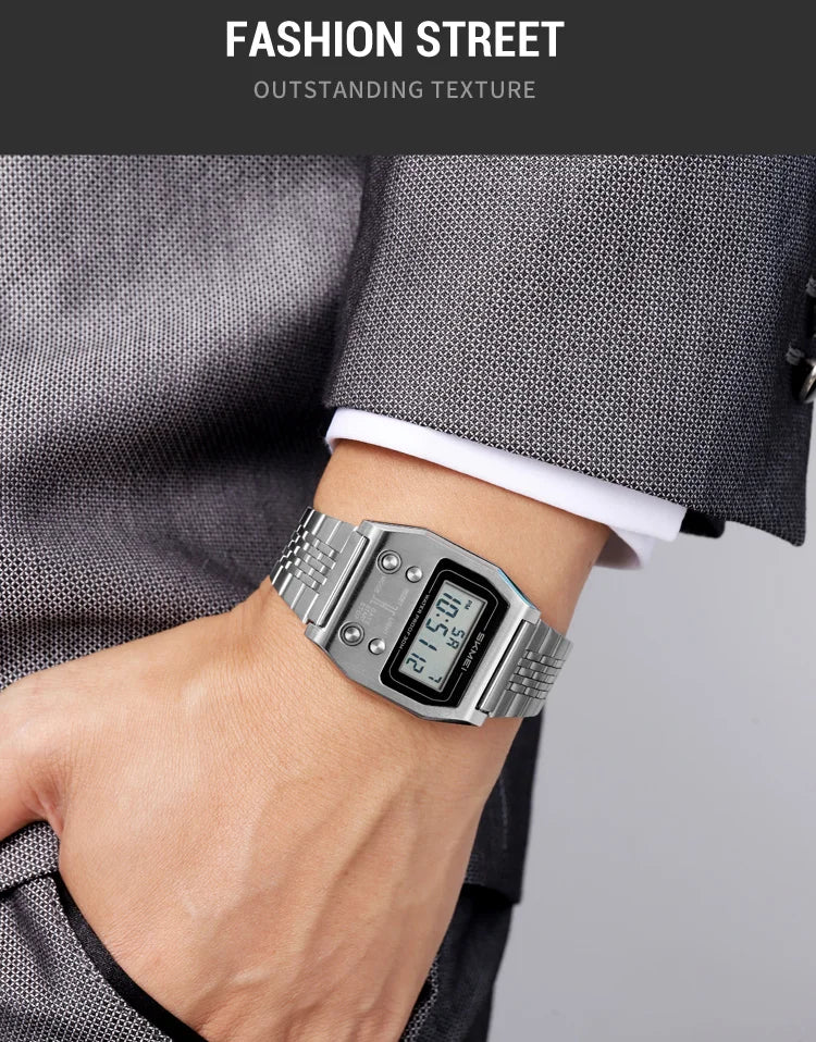 SKMEI 2460 Fashion Brand Men's Electronic Watch Multifunction Luminous Calendar Waterproof Steel Strap Sport Men Digital Watches