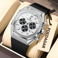 POEDAGAR Business Men's Wristwatch Chronograph Date Silicone Strap Man Watch Waterproof Luminous Military Quartz Watches For Men