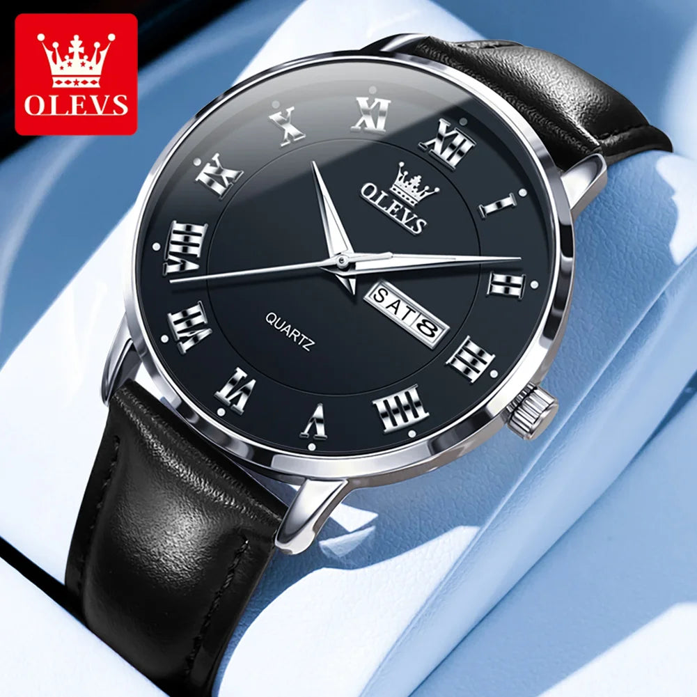 OLEVS 2920 Men Watch Fashion Business Roman Scale Waterproof Clock Luxury Brand Quartz Watch Leisure Calendar Week Men Watch