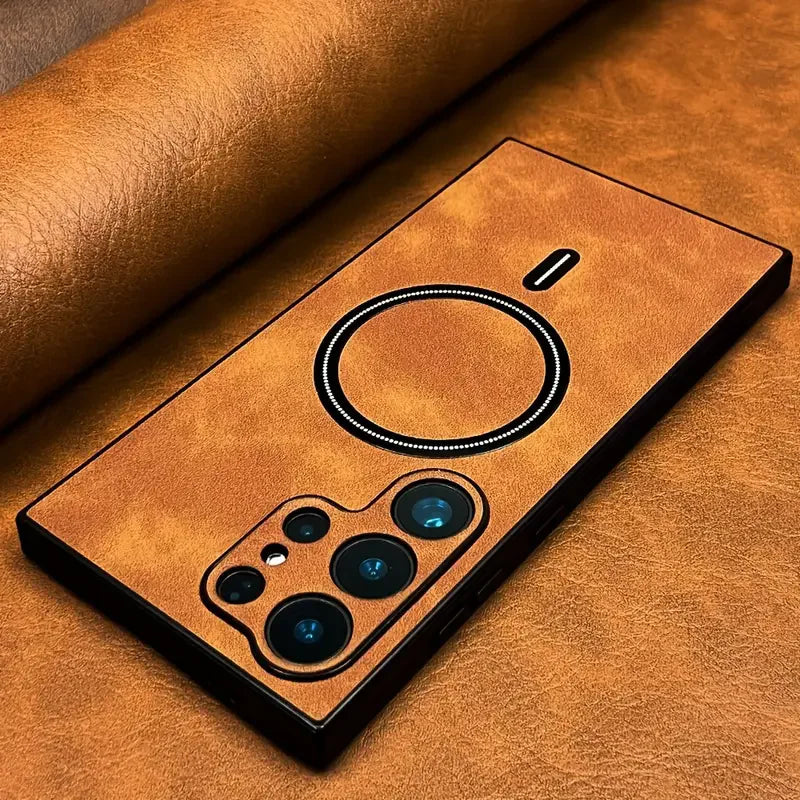 Luxury Leather Magnetic Case For Samsung Galaxy S26 S25 S24 S23 S22 S21 Ultra Plus FE Note 20 S 24 23 For Magsafe Wireless Cover