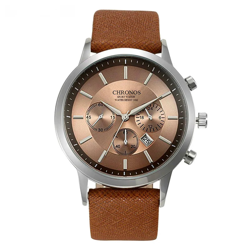 CHRONOS Mens Watches Male Sport Business Quartz Wristwatch  Dress Leather Clock Causal Military Timepiece Relogio Masculino