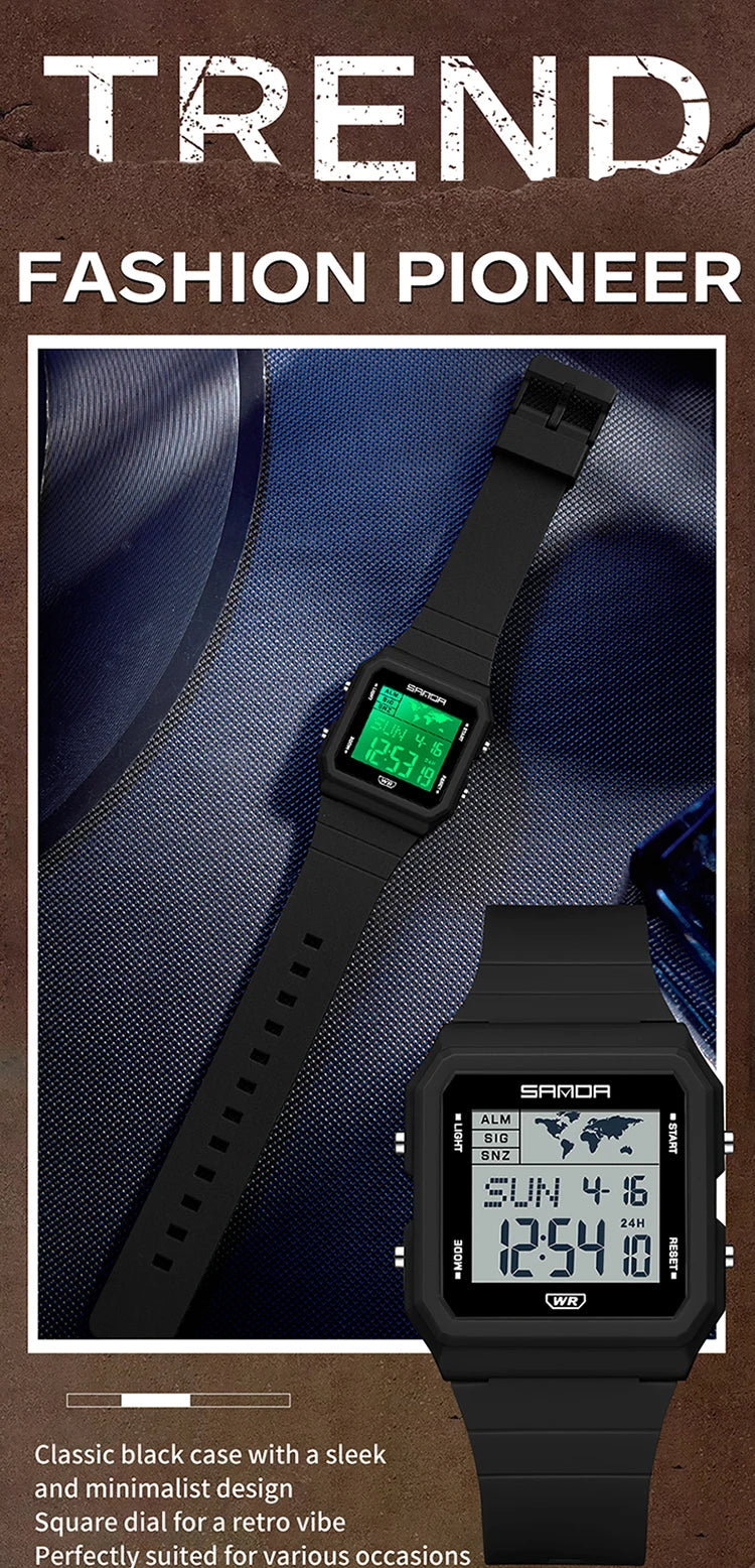 SANDA 2217 Sports Fashion Men Electronic Watches Multifunction Alarm Clock Countdown Luminous Waterproof Men's Digital Wristwatc