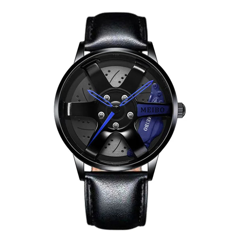 New Fashion Men Leather Watches Men Car Wheel Hub Stainless Steel Quartz Watch For Mens Military Sports Watch Relogio Masculino