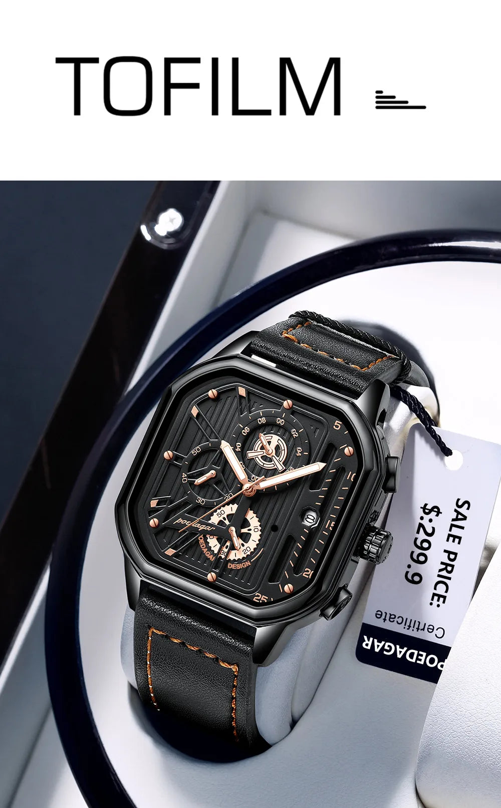 POEDAGAR New Luxury Casual Men's Quartz Watch Chronograph Date Waterproof Luminous Leather Man Watches Military Sports Men Watch