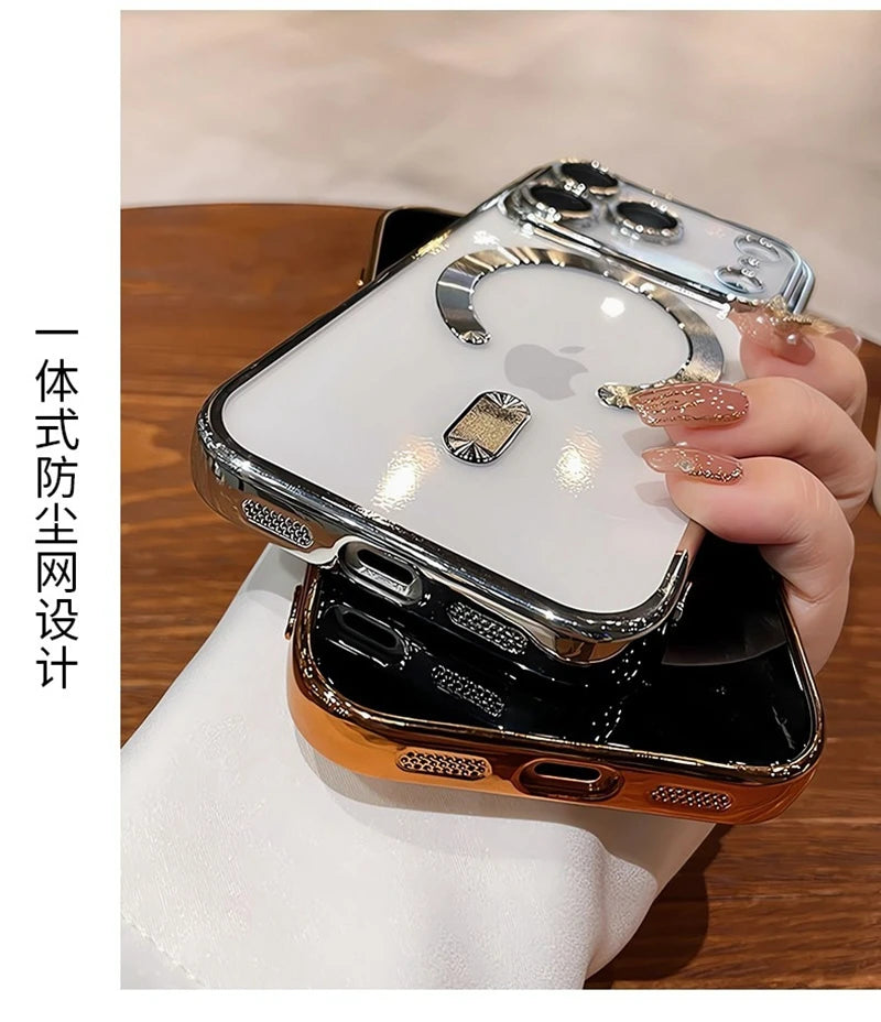 Luxury Magsafe Soft Phone Case For iPhone 11 12 13 14 15 16 17 Pro Max Plus Air Magnetic Transparent TPU Bumper Cases Cover