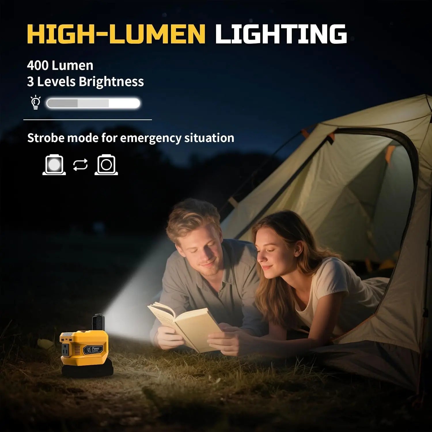 Kzreect 220W Power Inverter Compatible with Dewalt us 20V Battery, 20V to AC 110V, 4 Output & 300LM LED, Inverter for Camping