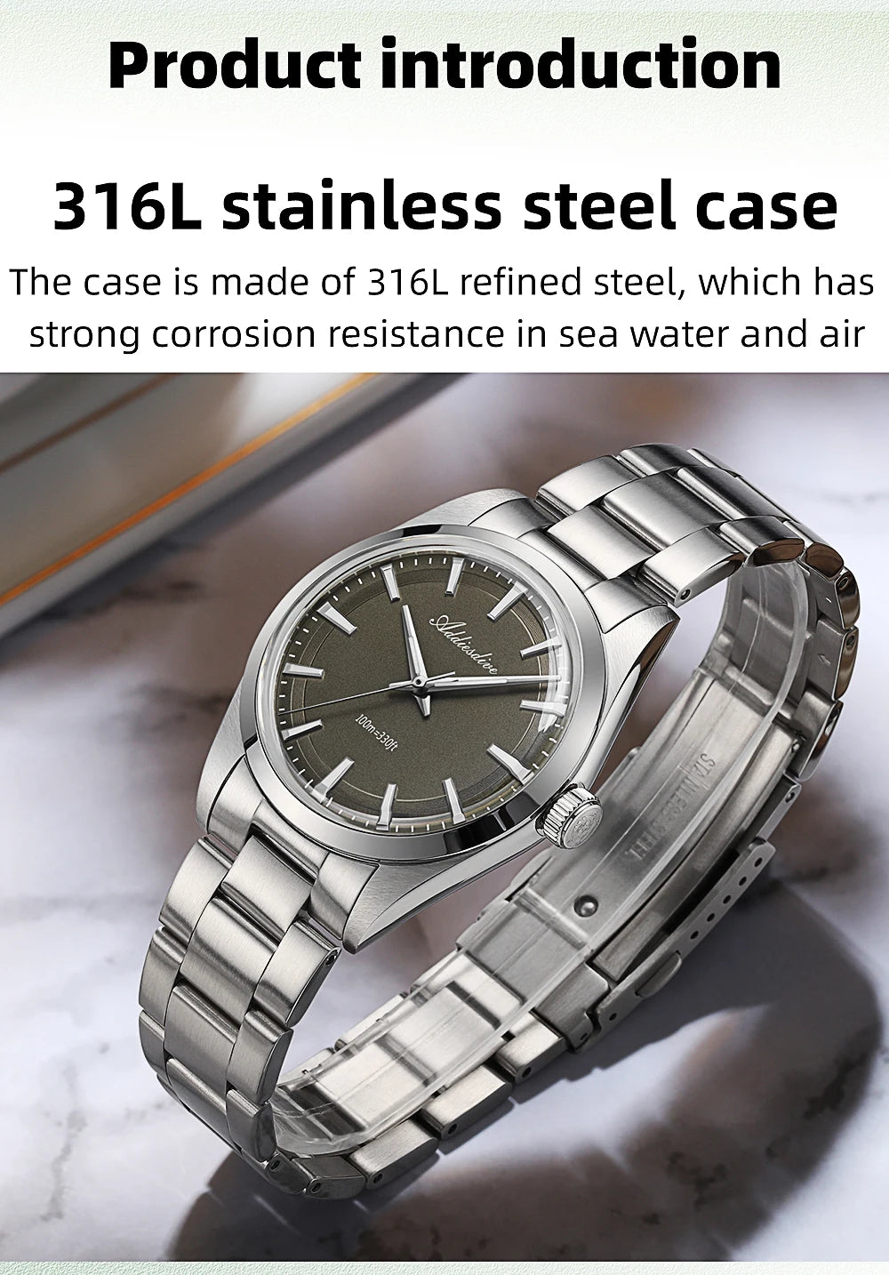 ADDIESDIVE 36MM Simple Stainless Steel Men's Watch Bubble Mirror Glass Luxury Quartz Watches 100M Waterproof AD2066 Reloj Hombre