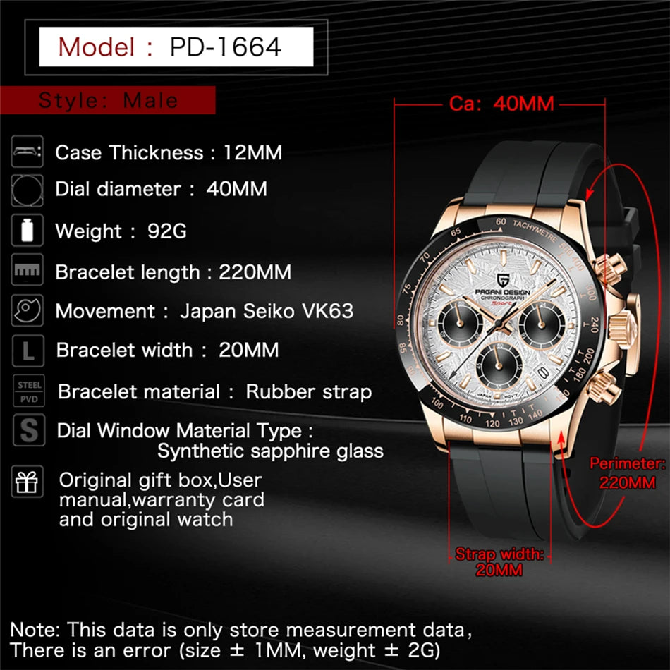 PAGANI DESIGN 2026 New Men Watches Luxury Quartz Watch For Men 100M Waterproof Sports Chronograph Wristwatch for Men gift