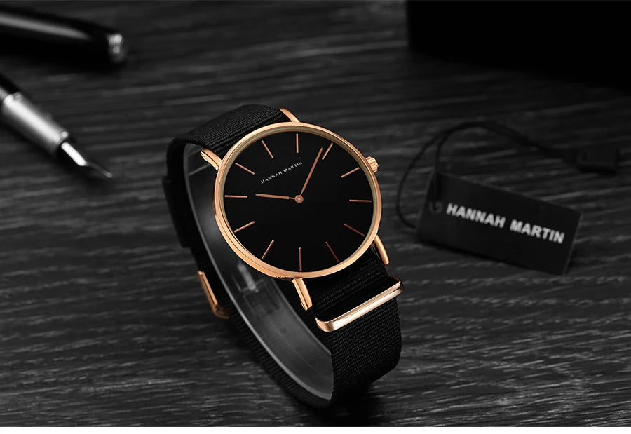 HANNAH MARTIN Brand Japan Quartz Movement Men's Waterproof Wrist Watches Fashion Luxury Ultra Thin Leather Creative Male Watches