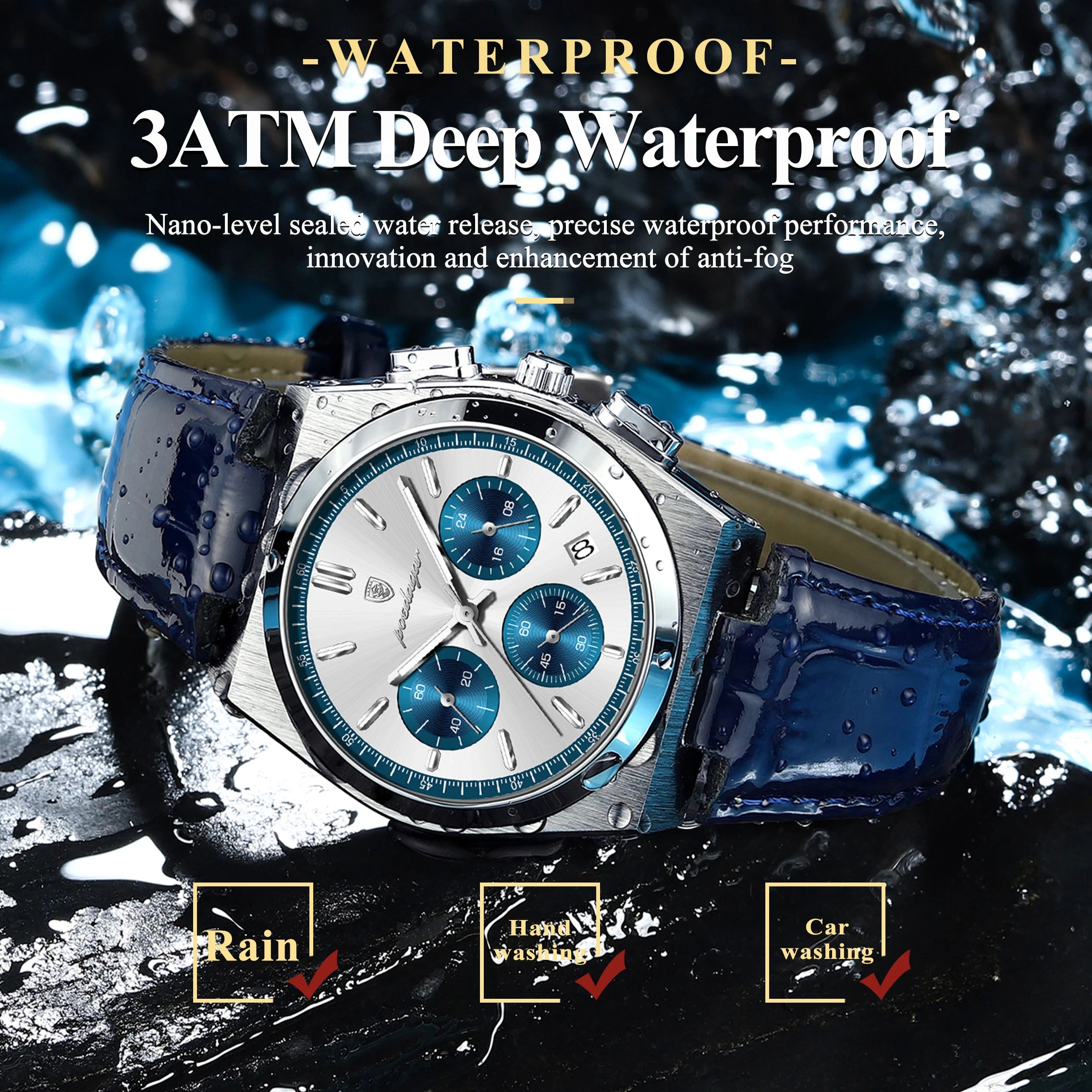 POEDAGAR Luxury Classic Men's Watch Waterproof Luminous Chronograph Date Quartz Man Clock Fashion Sports Leather Watches For Men