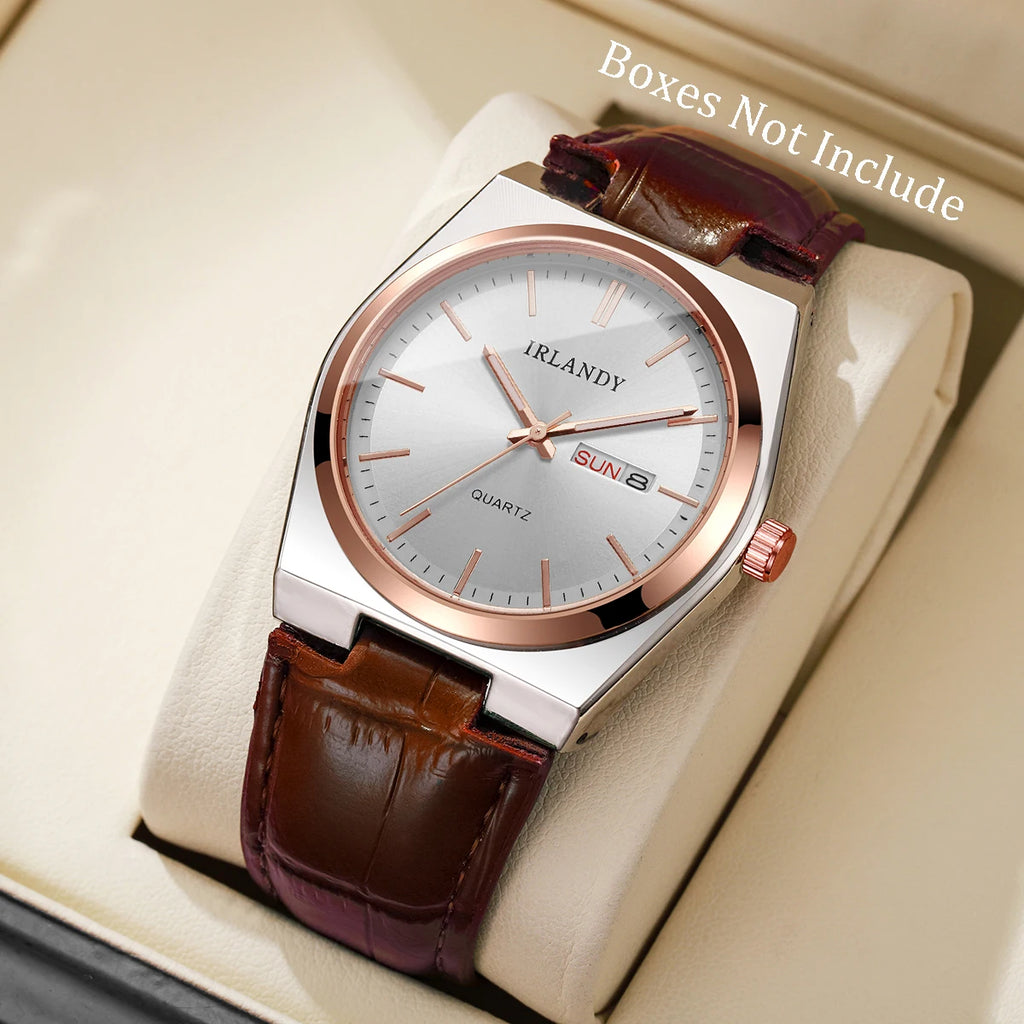 Fashion Men Business Watches Calendar Quartz Watch Casual Leather Strap Wristwatches Reloj Hombre（Without Box）