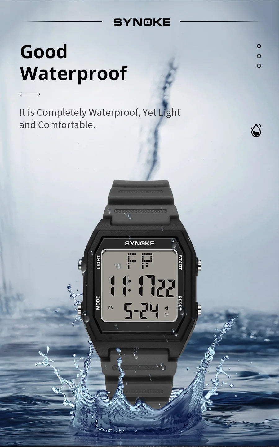 SYNOKE Digital Watches Men Military Sports Luminous Chronograph Waterproof Male Electronic Wrist Watches Square Watch