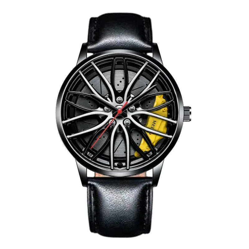 New Fashion Men Leather Watches Men Car Wheel Hub Stainless Steel Quartz Watch For Mens Military Sports Watch Relogio Masculino