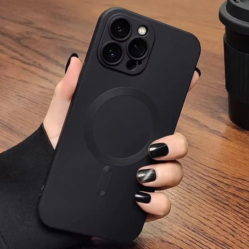 Magnetic Luxury Matte For Magsafe Wireless Charging Case For iPhone 16e 15 14 13 12 17 Pro Max Glass Lens Protection Soft Cover
