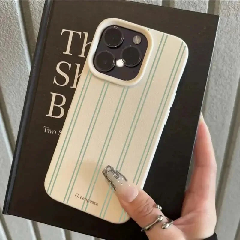 The Green Stripe Lichee Pattern Phone Case For iPhone 16 15 14 13 12 11 Pro Max 16 15 14 Plus Shockproof Silicone Phone Cover
