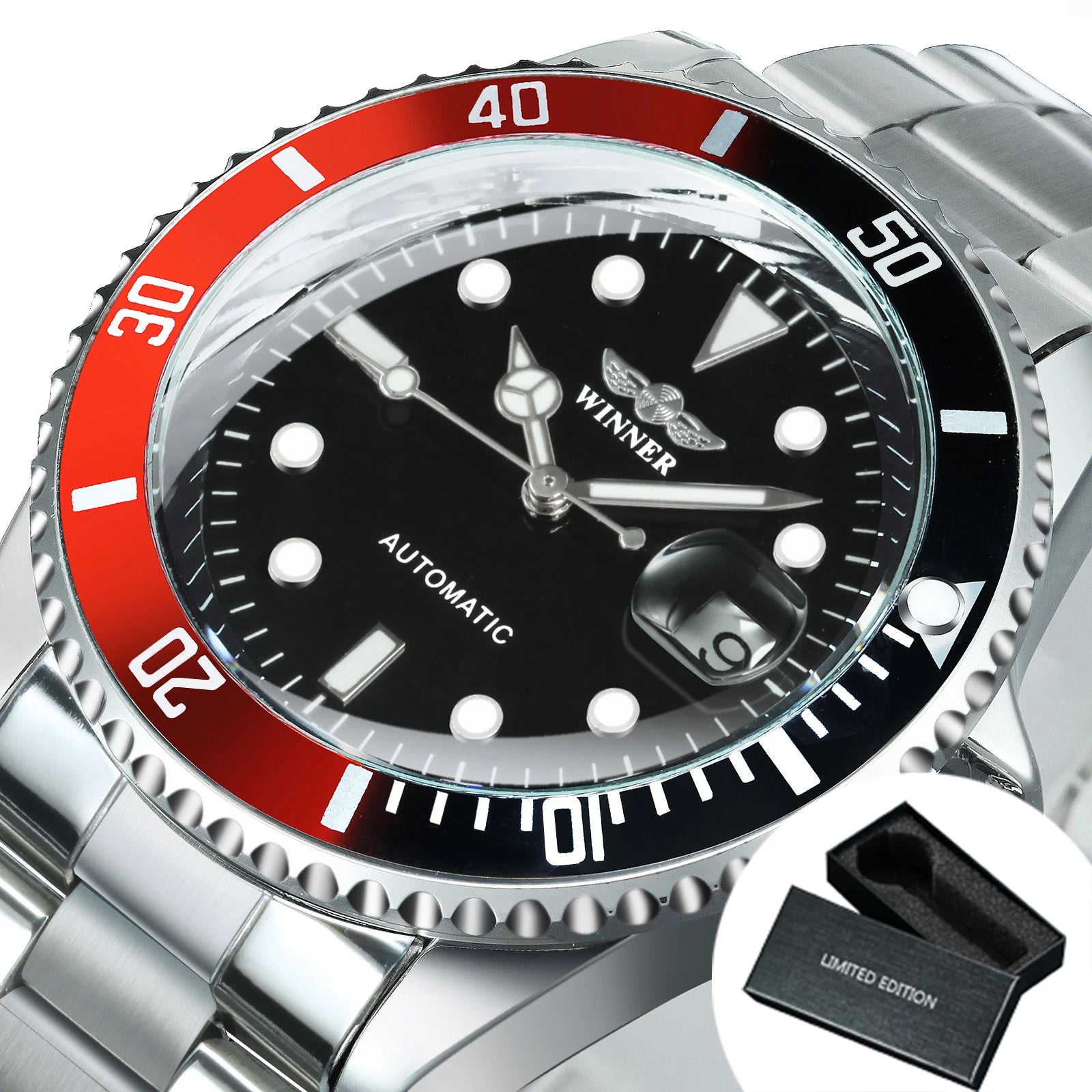 WINNER Classic Mechanical Watch for Men Rotating Bezel Luminous Calendar Fashion Business Automatic Watches Stainless Steel Band