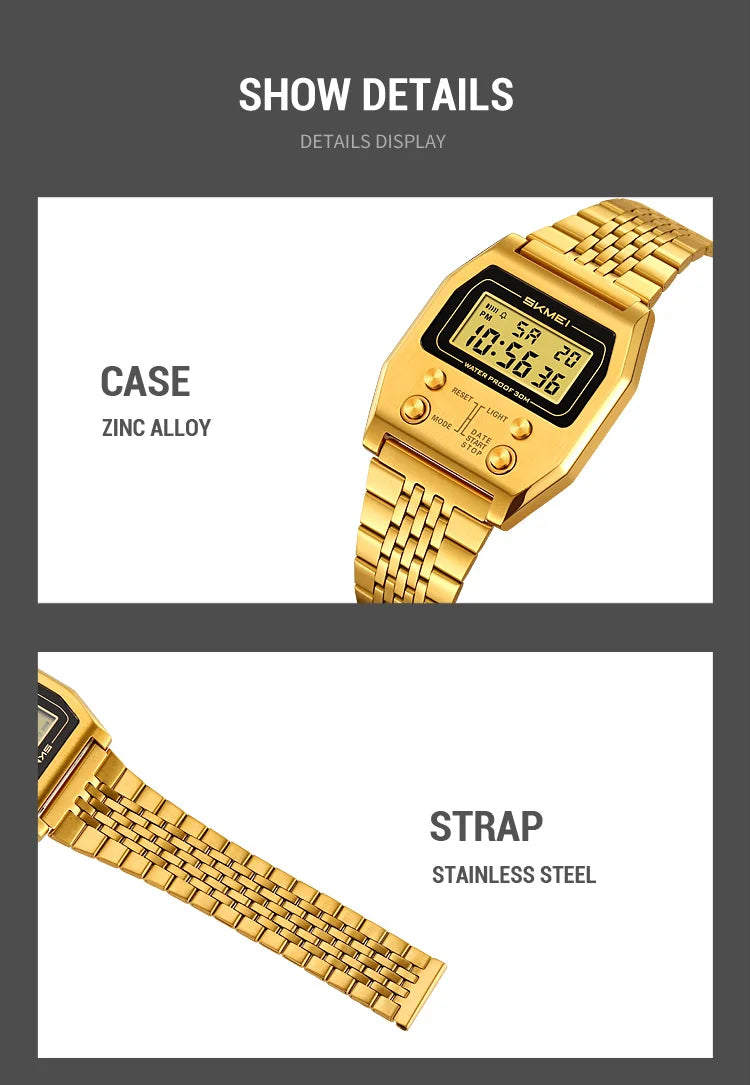 SKMEI 2460 Fashion Brand Men's Electronic Watch Multifunction Luminous Calendar Waterproof Steel Strap Sport Men Digital Watches