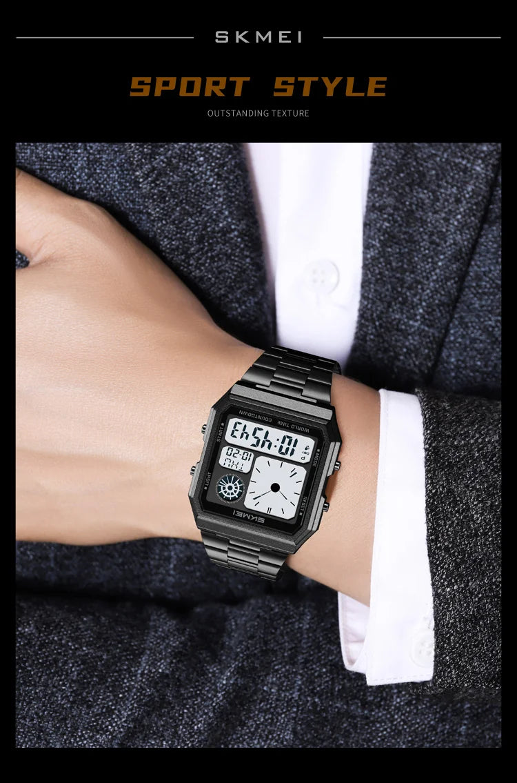 Skmei Electronics Sports Watches for Mens Classical Analog Digital Display Multiple Time Zone LED Waterproof Male 5 Alarm Clock