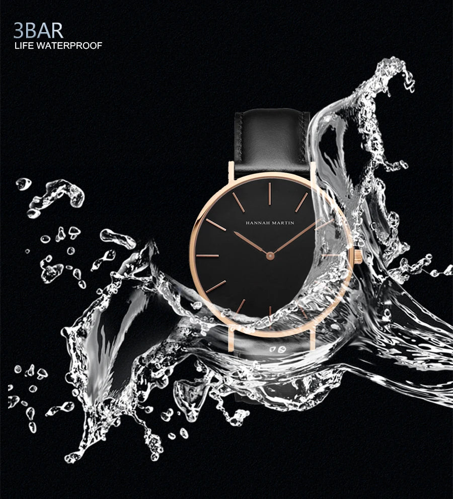 HANNAH MARTIN Brand Japan Quartz Movement Men's Waterproof Wrist Watches Fashion Luxury Ultra Thin Leather Creative Male Watches