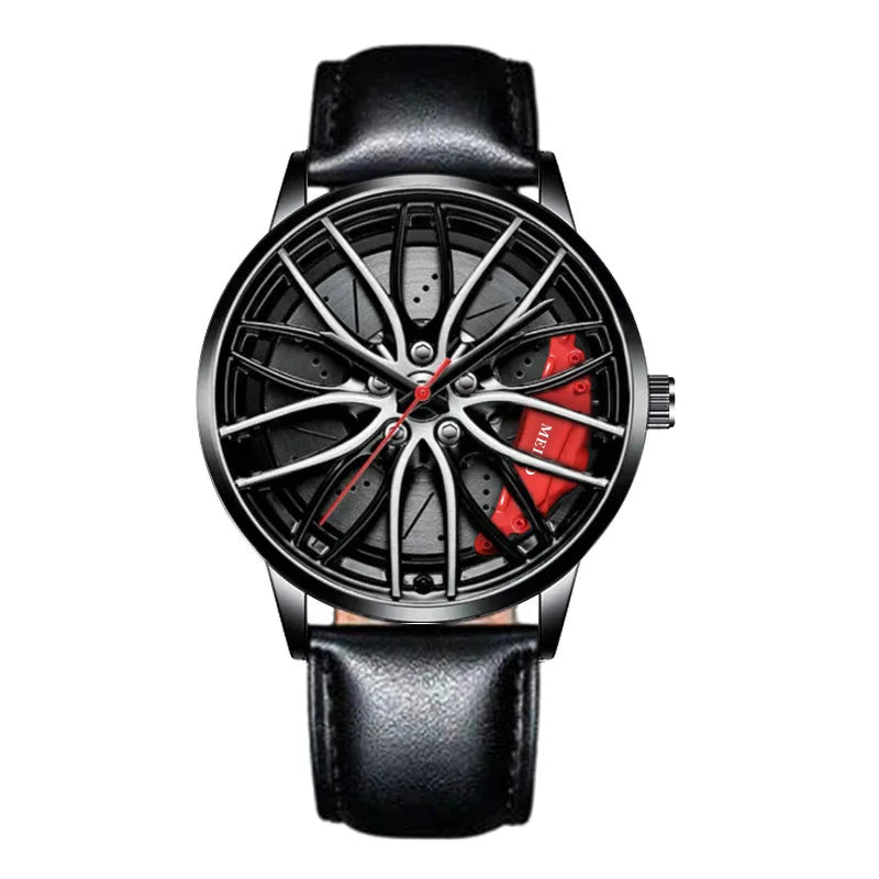 New Fashion Men Leather Watches Men Car Wheel Hub Stainless Steel Quartz Watch For Mens Military Sports Watch Relogio Masculino
