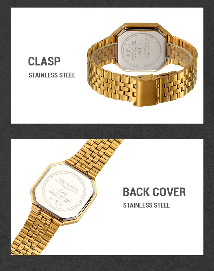 Skmei Luxury Steel Strap Digital Watches for Mens LED Light 50M Waterproof Fashion Sports Dual Time with Alarm Clock