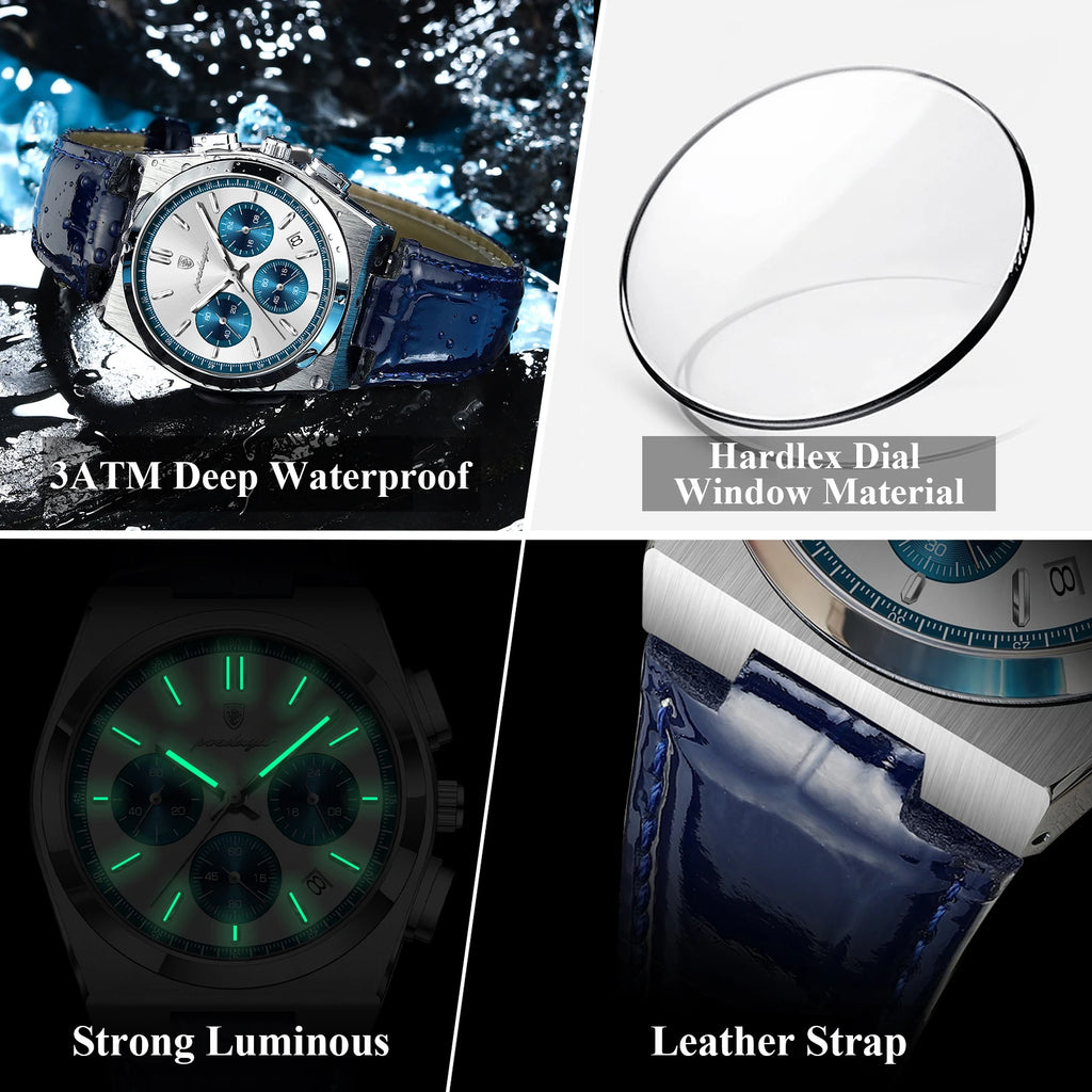 POEDAGAR Luxury Classic Men's Watch Waterproof Luminous Chronograph Date Quartz Man Clock Fashion Sports Leather Watches For Men