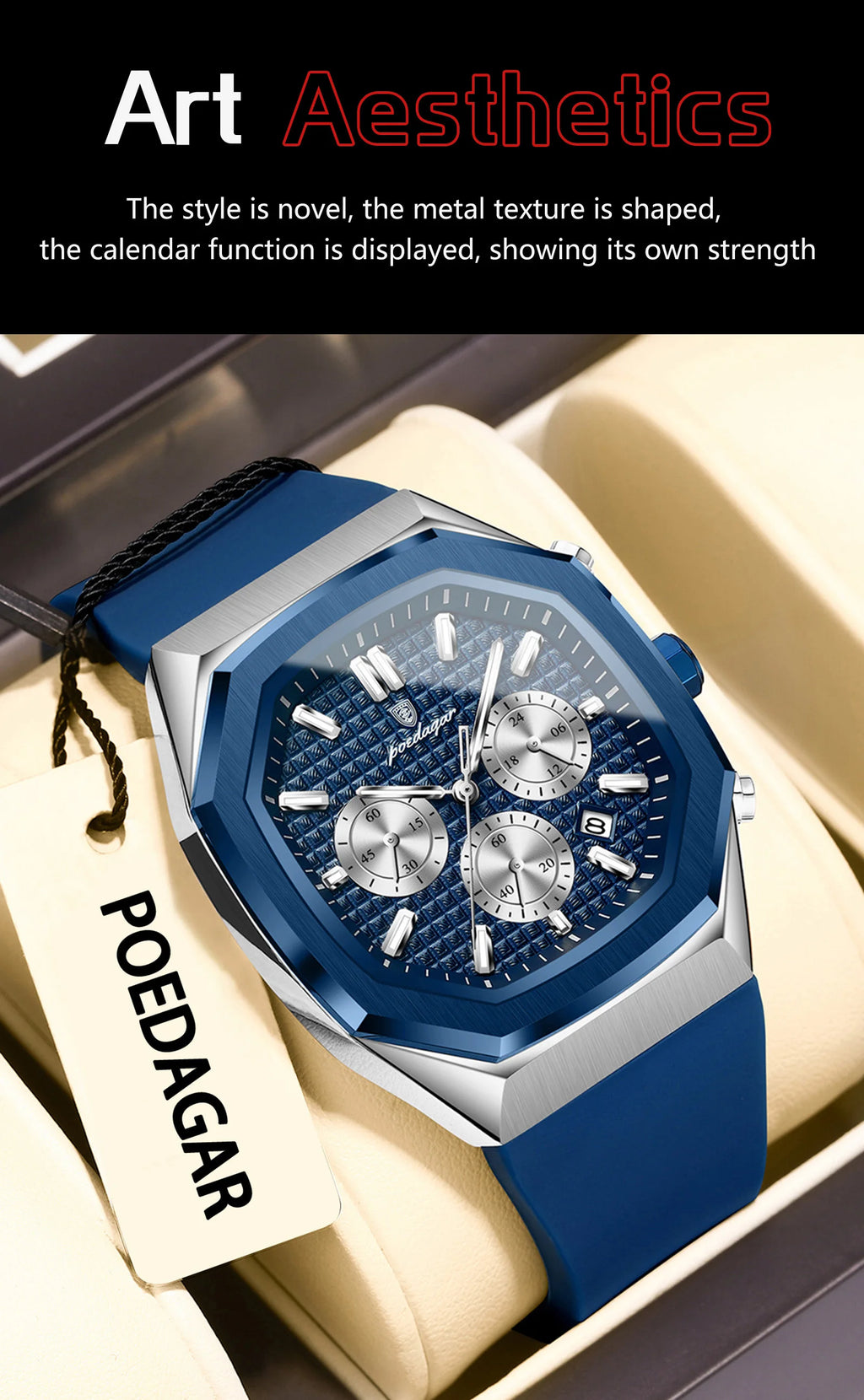 POEDAGAR Business Men's Wristwatch Chronograph Date Silicone Strap Man Watch Waterproof Luminous Military Quartz Watches For Men
