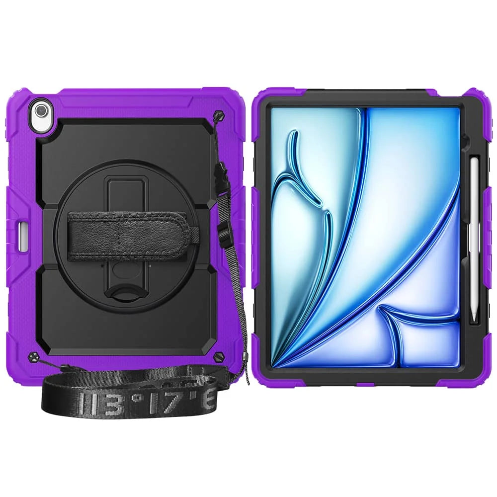 For iPad (A16) 11th Air 11 Air 13 M3  (2025) - Heavy Duty Protective Cover with Screen Protector, Shoulder Strap & Pencil Holder